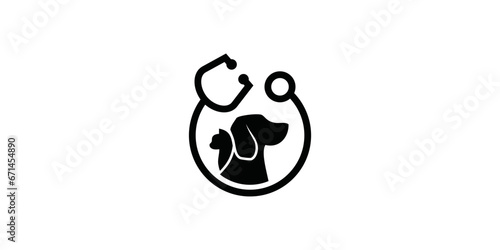 dog and cat stethoscope logo design. vector design illustration of dog and cat element symbols with love. pet care white linear style. logo for pets