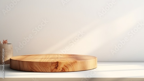 Empty minimal natural wooden table counter podium