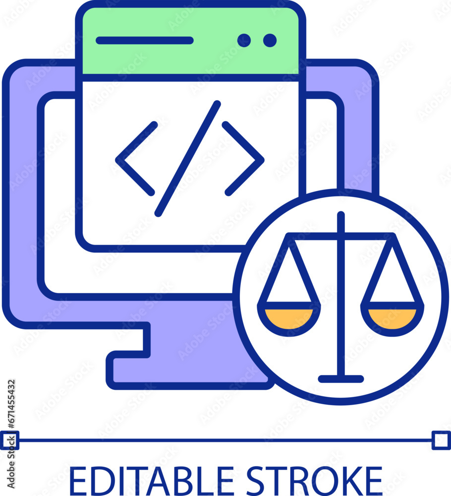 2D simple editable equal treatment of data icon representing cyber law, isolated vector, thin line illustration.