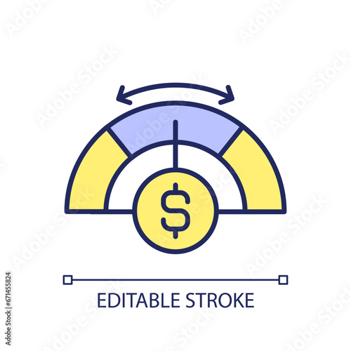 2D editable cost control icon representing construction cost, isolated vector, multicolor thin line illustration.