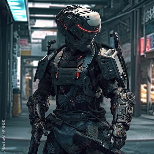 rendering Futuristic cyborg soldier in the