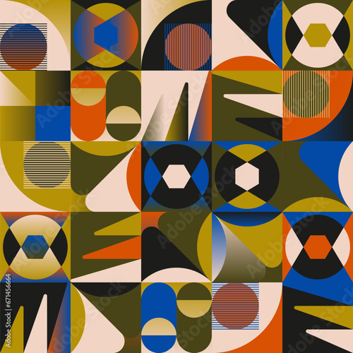 Mid-Century Inspired Graphic Pattern Art Made With Abstract Vector Geometric Shapes and Elements