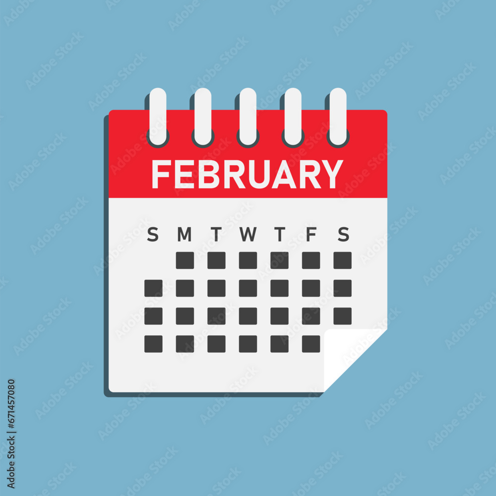 Vector template icon page calendar, month February Vector template icon page calendar, month February