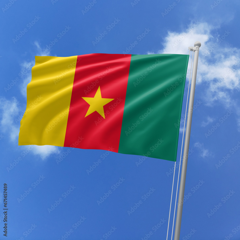 Cameroon flag fluttering in the wind on sky. Cameroon flag fluttering in the wind on sky.