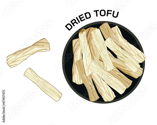 isolated TOFU,fresh tofu, soy bean pudding slice on black round plate. vector food ingredients illustration, high protein food from soy bean, vegetarian recipe, organic product. natural phytoestrogen.