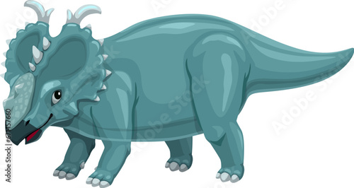 Pachyrhinosaurus dinosaur cartoon character. Extinct lizard  prehistoric animal or paleontology dinosaur vector cheerful personage. Jurassic era reptile character or Pachyrhinosaurus happy mascot