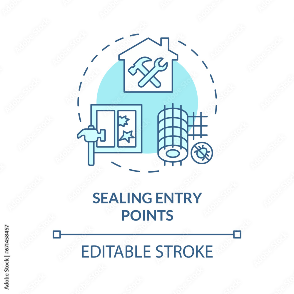 2D editable blue sealing entry points icon, monochromatic isolated vector, integrated pest management thin line illustration.