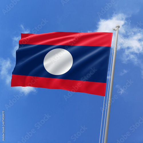 Free Download Laos flag fluttering in the wind on sky. - GFXLoad