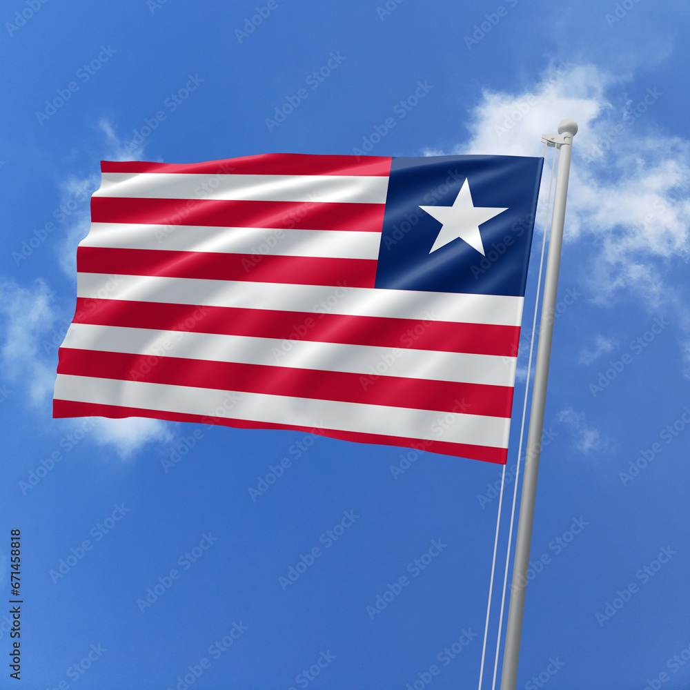 Liberia flag fluttering in the wind on sky. Liberia flag fluttering in the wind on sky.