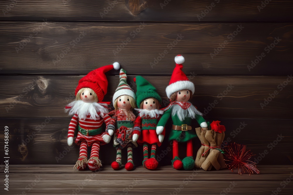 Christmas elves toys. Child party north hat elf. Generate Ai - obrazy, fototapety, plakaty 
