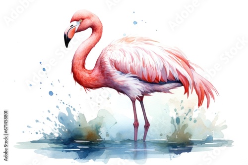 cartoon watercolor flamingo character on white background