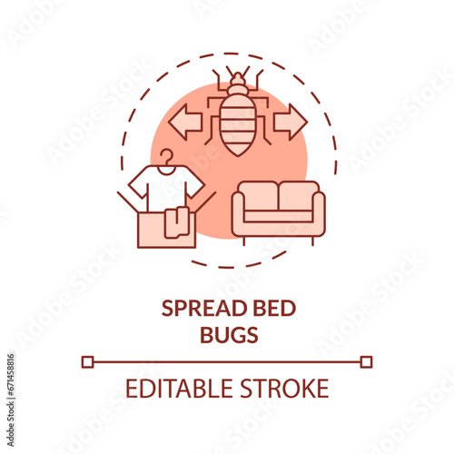 2D editable red spread bed bugs icon, monochromatic isolated vector, integrated pest management thin line illustration.