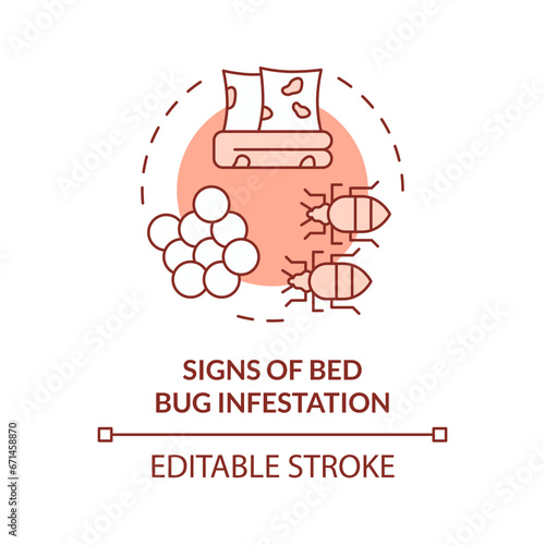 2D editable red signs of bed bug infestation icon, monochromatic isolated vector, integrated pest management thin line illustration.