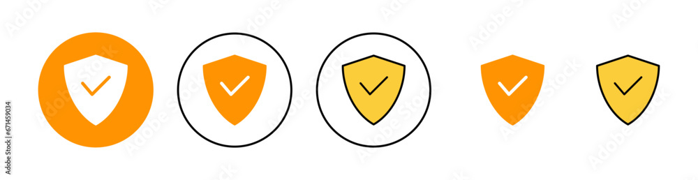 Shield check mark icon set for web and mobile app. Protection approve sign. Insurance icon Shield check mark icon set for web and mobile app. Protection approve sign. Insurance icon