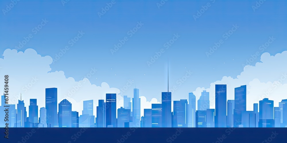 Cityscape Blue and White Background - Simple Flat Illustration Vector Wallpaper - Animated City Landscape Backdrop with Empty Copy Space for Text and Advertising created with Generative AI Technology
