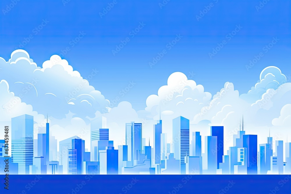 Cityscape Blue and White Background - Simple Flat Illustration Vector Wallpaper - Animated City Landscape Backdrop with Empty Copy Space for Text and Advertising created with Generative AI Technology