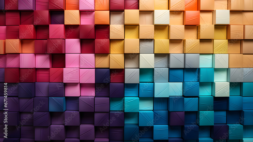 Colorful background of wooden blocks. A Spectrum of multi colored wooden blocks aligned. Background or cover for something creative or diverse. Colorful wooden blocks aligned. 3d render