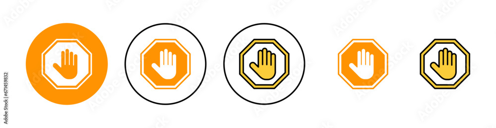 Stop icon set for web and mobile app. stop road sign. hand stop sign and symbol. Do not enter stop red sign with hand Stop icon set for web and mobile app. stop road sign. hand stop sign and symbol. Do not enter stop red sign with hand