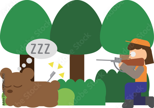 熊を麻酔銃で眠らせた女性猟師のイメージ素材