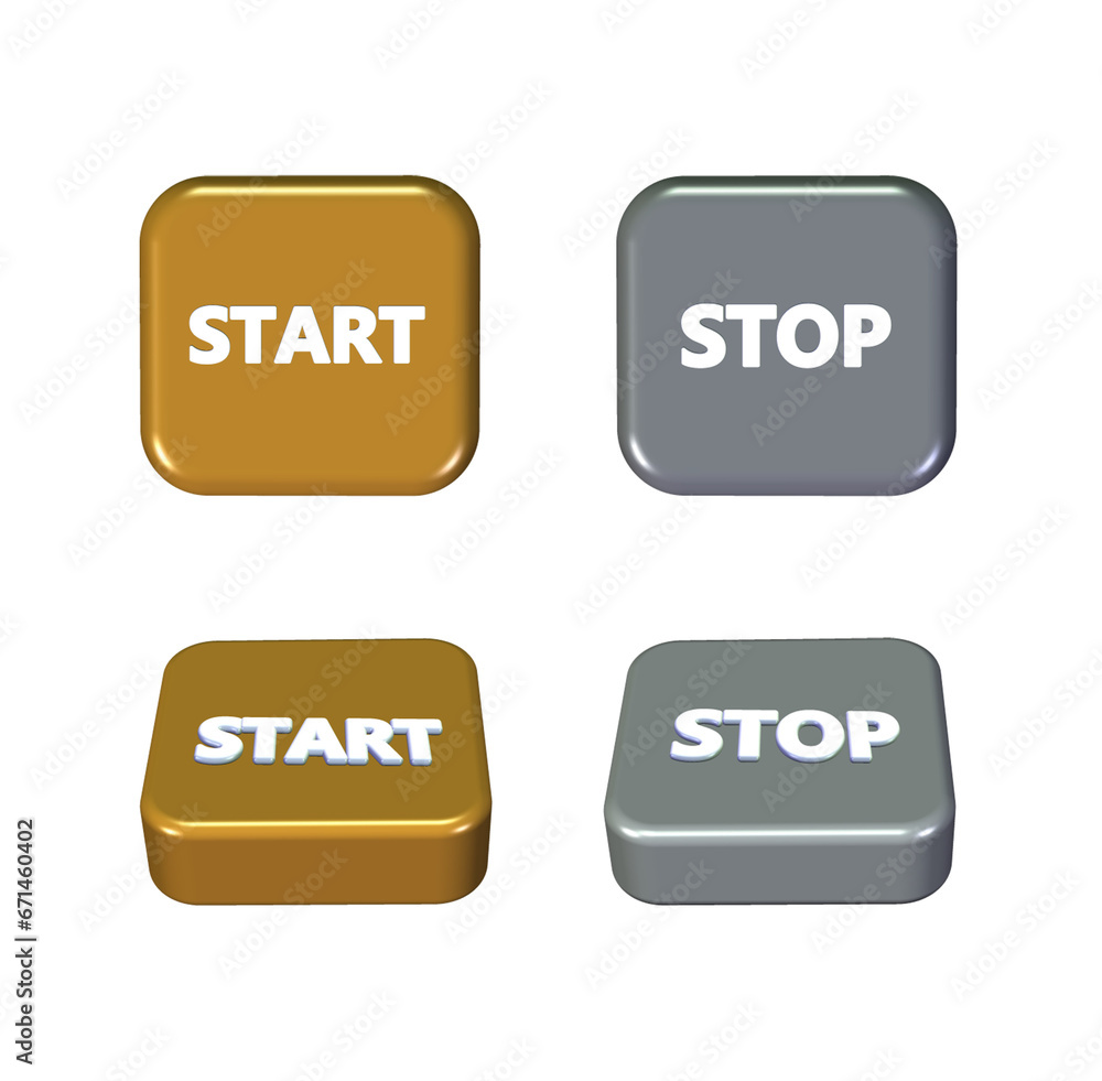 3D button start or stop sign icon gold silver style 3D button start or stop sign icon gold silver style
