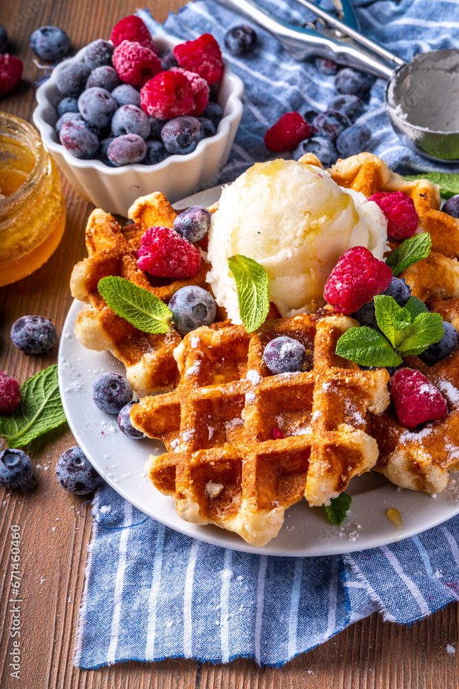 Sweet Homemade Belgian Waffle with Berry Sweet Homemade Belgian Waffle with Berry