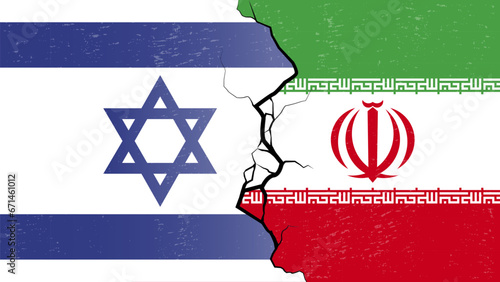 Iran–Israel proxy conflict with flags and cracked texture