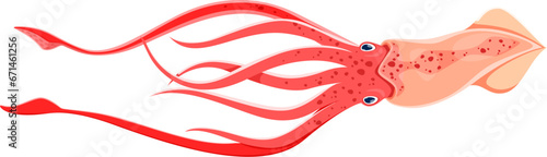 Sea squid animal character, isolated cartoon vector marine creature with a soft body, tentacles, and ability to change color and shape. It navigates the ocean depths, using ink as a defense mechanism