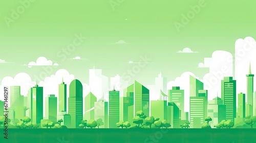 Cityscape Green and White Background - Simple Flat Illustration Vector Wallpaper - Animated City Landscape Backdrop with Empty Copy Space for Text and Advertising created with Generative AI Technology