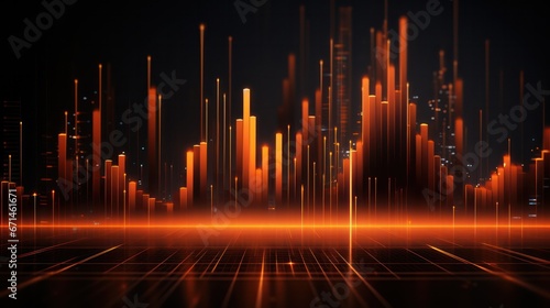data visualization hi-tech futuristic infographic illustration in neon orange color palette