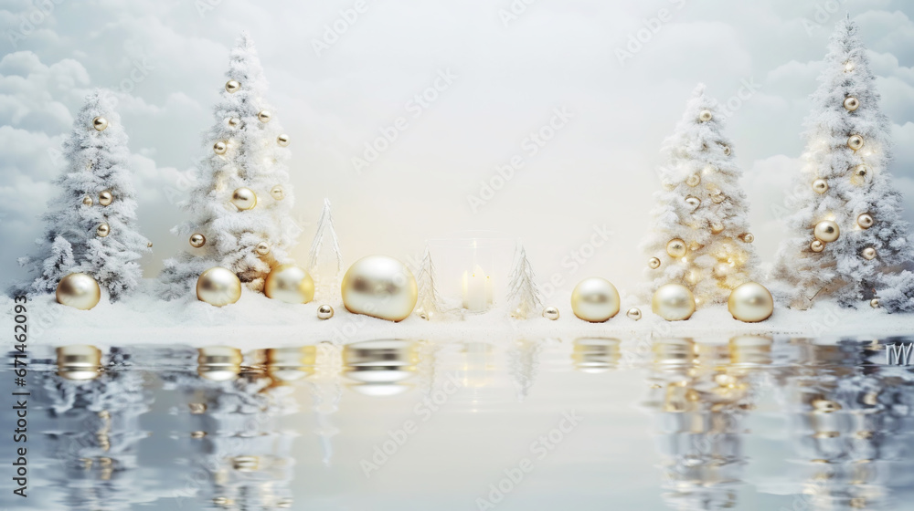 Modern shiny creative Christmas backdrop. Golden festive New Year background. Generative AI