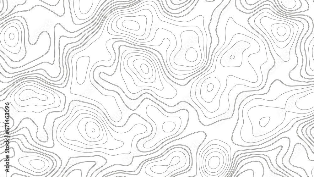Background of the topographic map. Elevation contouring outline cartography texture. Geographic abstract grid. Futuristic wireframe landscape background. black and white seamless pattern - obrazy, fototapety, plakaty 