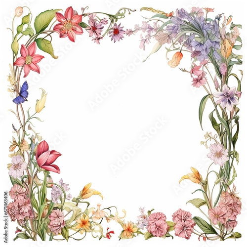 flower frame border empty page white background 