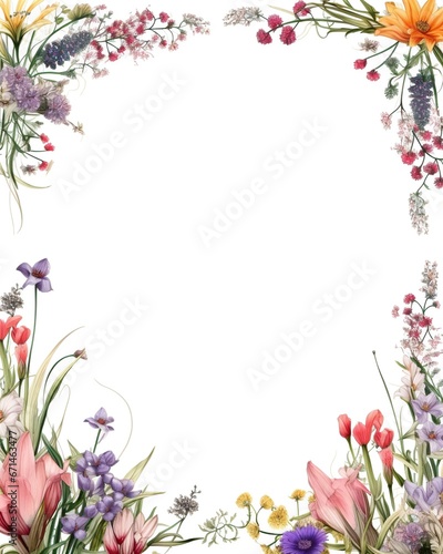flower frame border empty page white background: