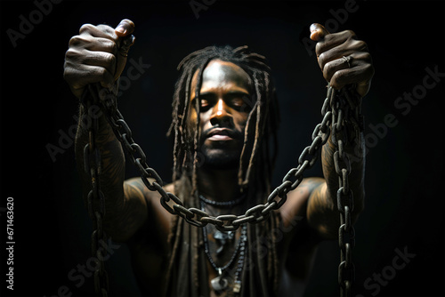 International Day for the Abolition of Slavery - A man hold the chain waiting for freedom photo