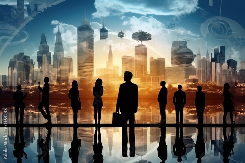 business and technology people silhouette concept stock photo
