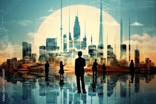 business and technology people silhouette concept  stock photo