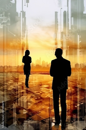 business and technology people silhouette concept stock photo