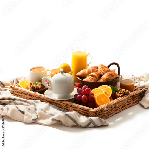 surprise breakfast in bed isolated on transparent or white background, png