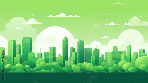Cityscape Green and White Background - Simple Flat Illustration Vector Wallpaper - Animated City Landscape Backdrop with Empty Copy Space for Text and Advertising created with Generative AI Technology