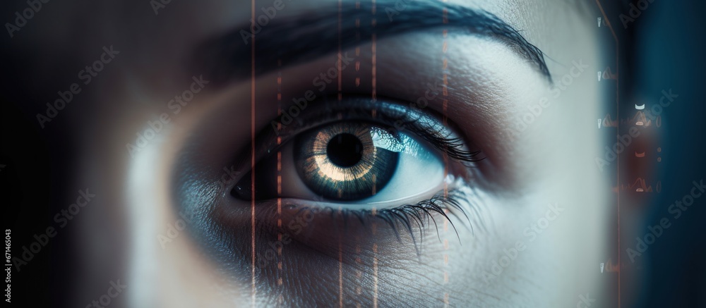 Hi tech biometric security scan, Close up of woman eye in process of ...