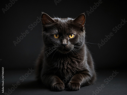 black cat isolated on a black background. Backdrop with copy space © adynue
