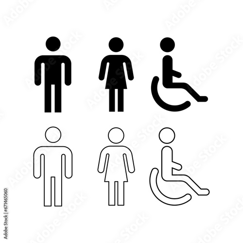 Gender icons. Silhouette, man and woman toilet icons. Vector icons