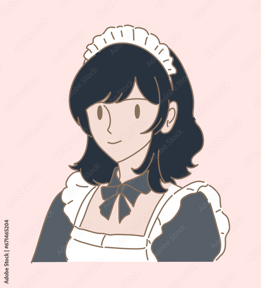 Woman wearing maid costume for cosplay event, working at maid cafe. Hand drawn flat cartoon character vector illustration. Woman wearing maid costume for cosplay event, working at maid cafe. Hand drawn flat cartoon character vector illustration.