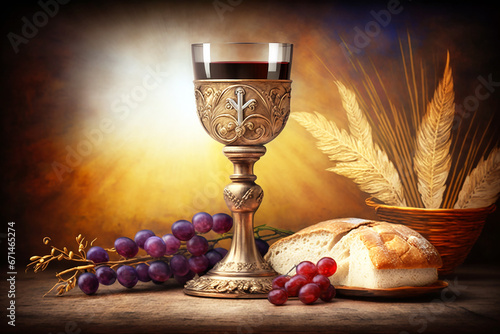 Holy communion on table on church.The Feast of Corpus Christi Concept. Generative AI.