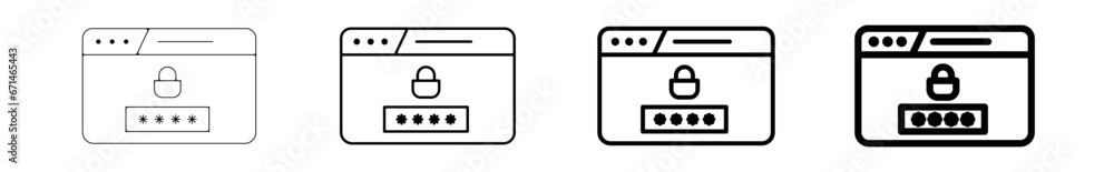 Icones pictogramme symbole Fenetre ordinateur interface site web connection mot de passe accueil