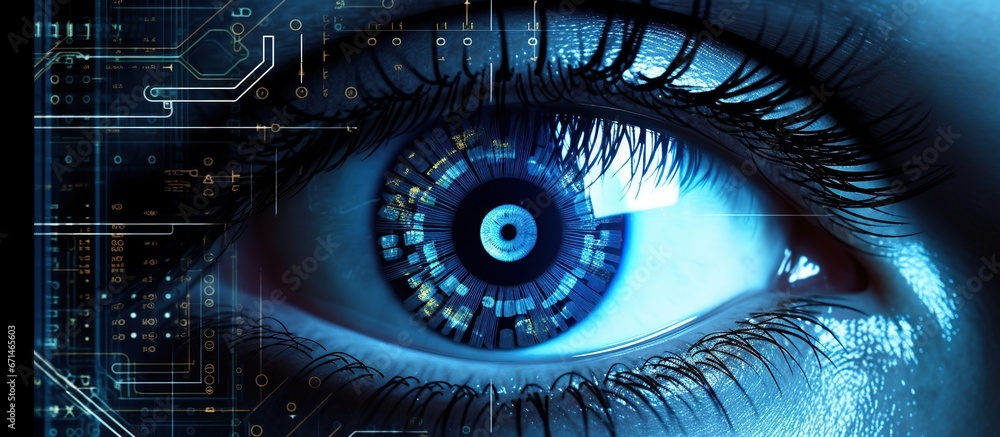 Hi tech biometric security scan, Close up of woman eye in process of ...
