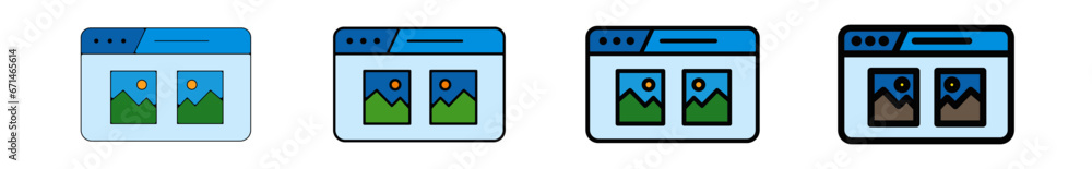 Icones pictogramme symbole Fenetre ordinateur interface site web mise en page photos couleur bleu - obrazy, fototapety, plakaty 