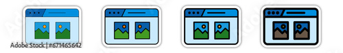 Icones pictogramme symbole Fenetre ordinateur interface site web mise en page photos couleur bleu relief