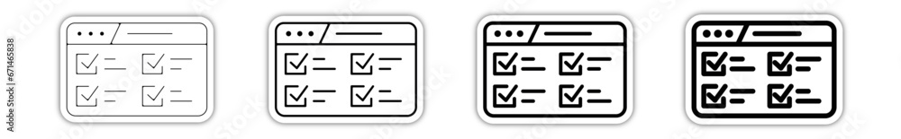Icones pictogramme symbole Fenetre ordinateur interface travail tache liste valider relief - obrazy, fototapety, plakaty 