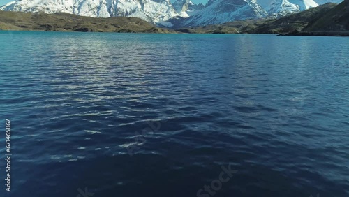 Breathtaking Patagonia Mountain Scenery of Nordenskjold Lake in Chile, Aerial photo